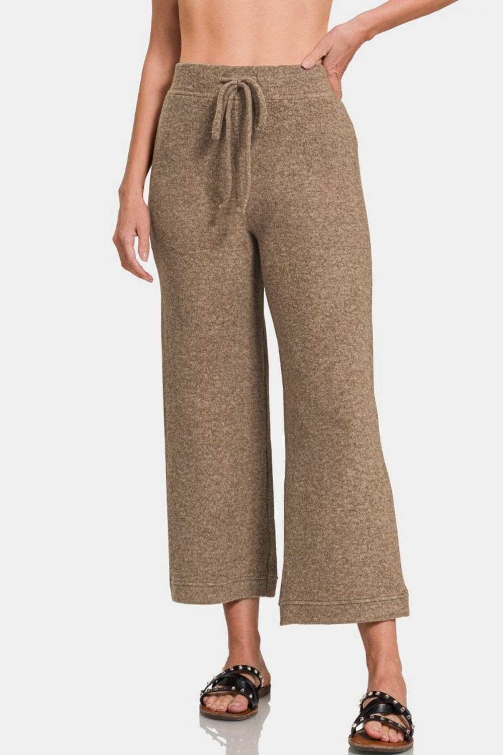 Zenana Drawstring Hacci Cropped Pants - Trendsi - Flyclothing LLC