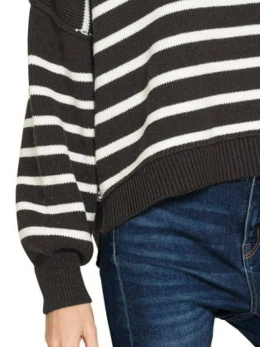 Zenana Exposed Seam Striped Oversized Sweater - Trendsi - Flyclothing LLC