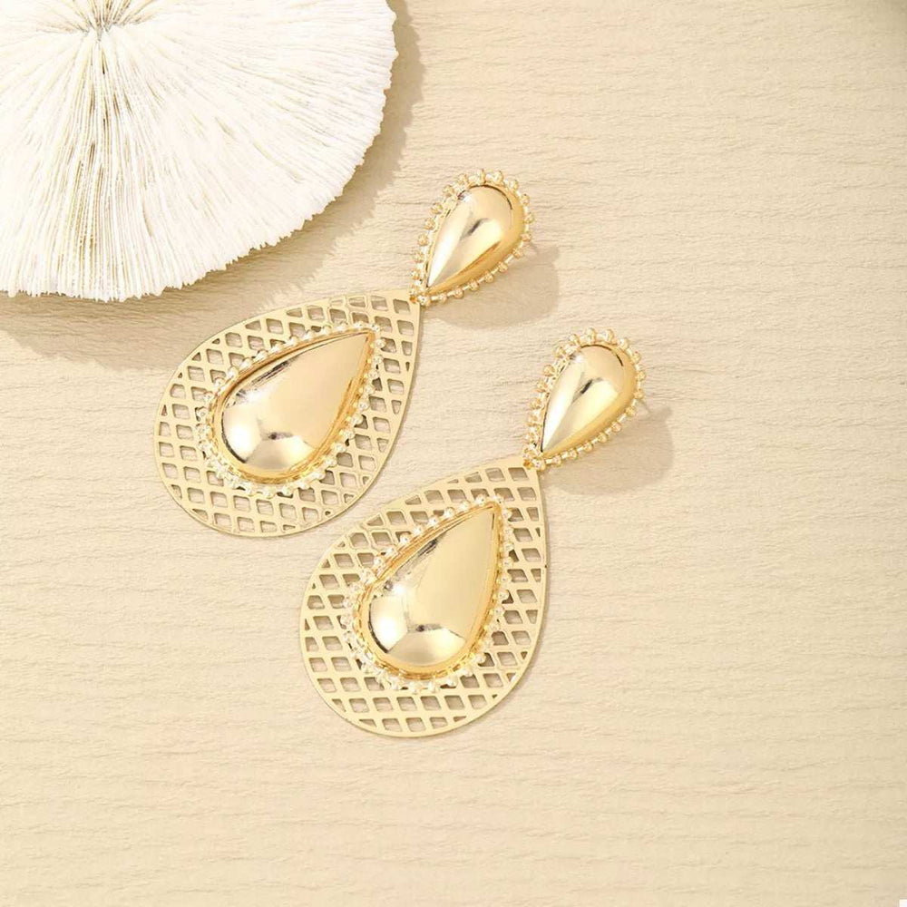 Hollowed-Out Teardrop Statement Earrings - Trendsi - Flyclothing LLC