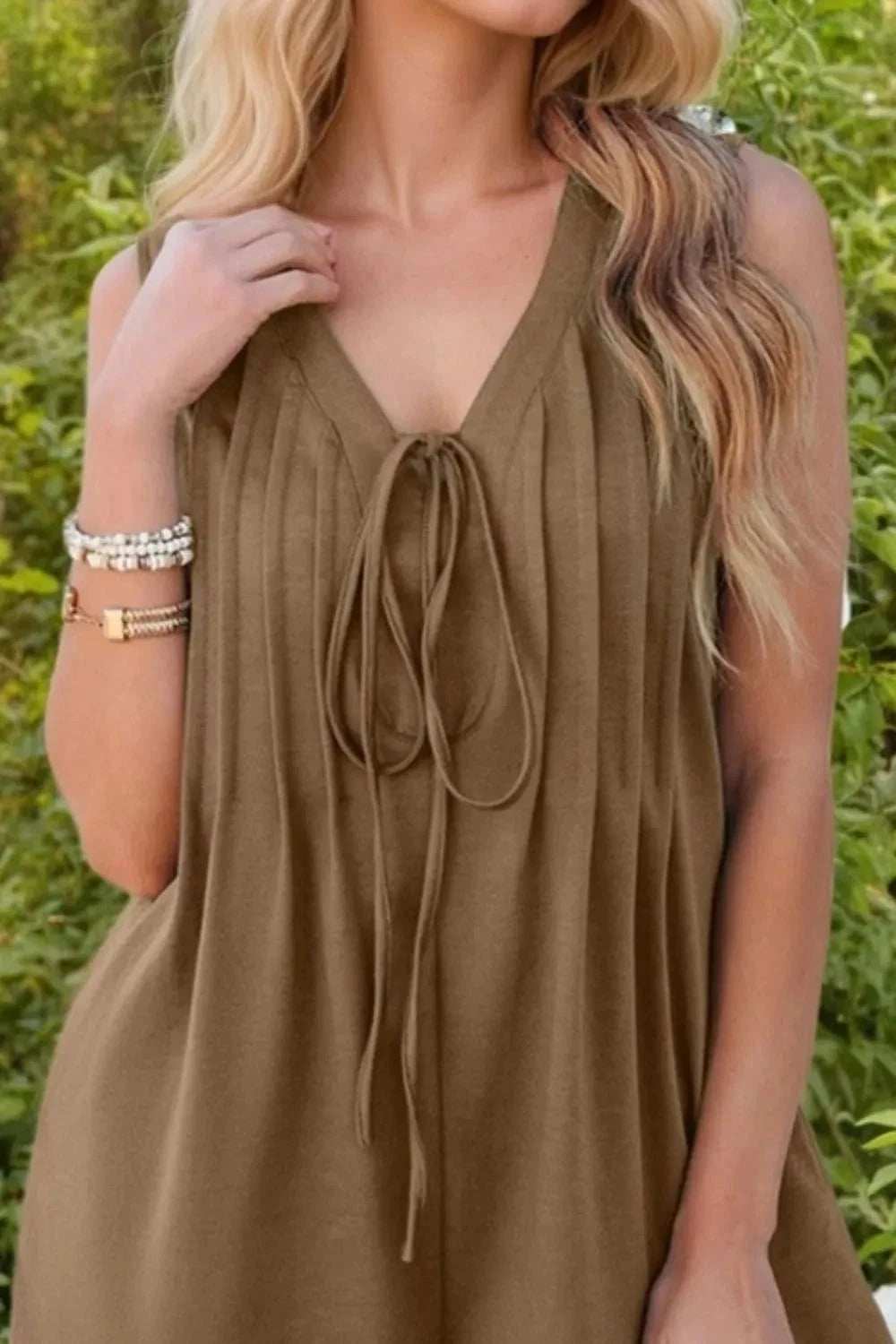 Tie Front Sleeveless Romper - Trendsi - Flyclothing LLC