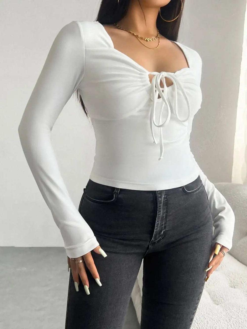 Devine Tied Long Sleeve T-Shirt - Trendsi - Flyclothing LLC