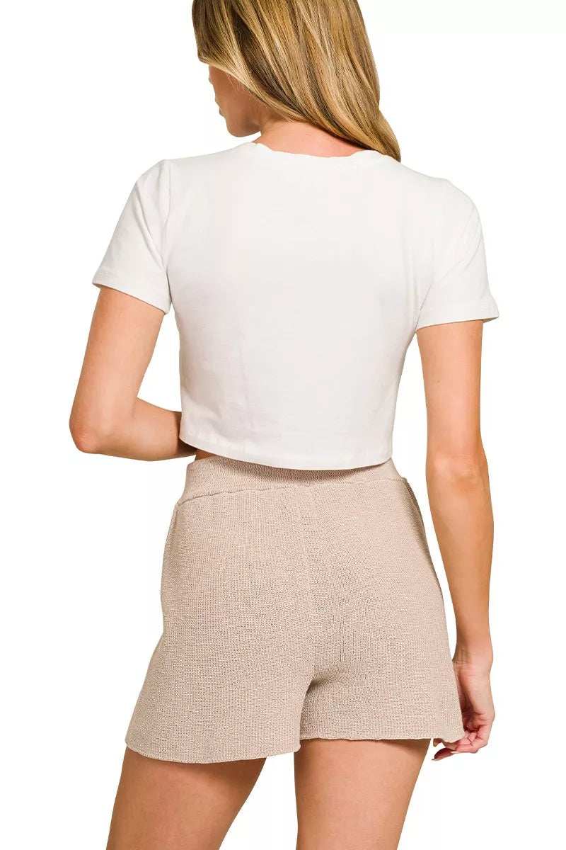 Zenana Round Neck Knit Top and Shorts Sweater Set - Trendsi - Flyclothing LLC