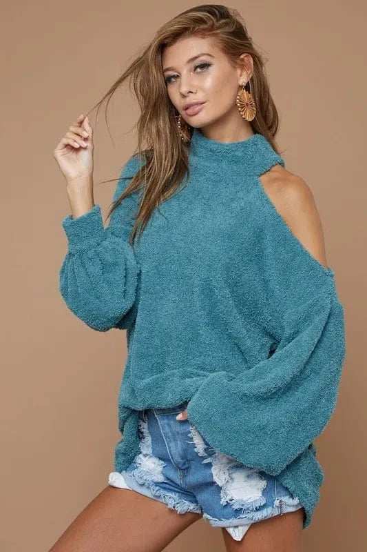 BiBi Belle Sweater Knit Open One Shoulder Turtle Neck - Trendsi - Flyclothing LLC