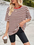 Lovelet Striped Round Neck Half Sleeve T-Shirt - Trendsi - Flyclothing LLC