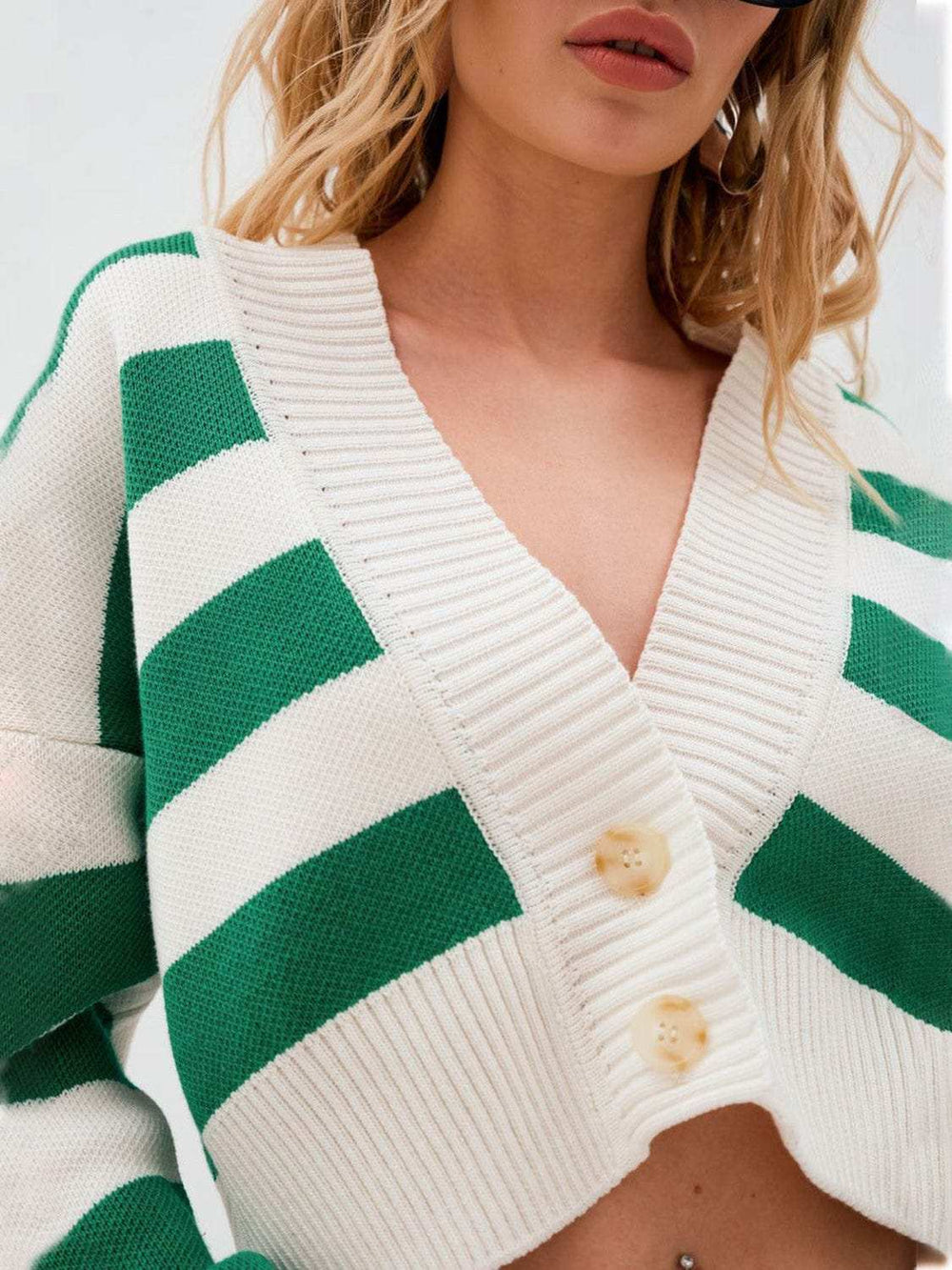 Striped Button Down Drop Shoulder Cardigan - Trendsi - Flyclothing LLC