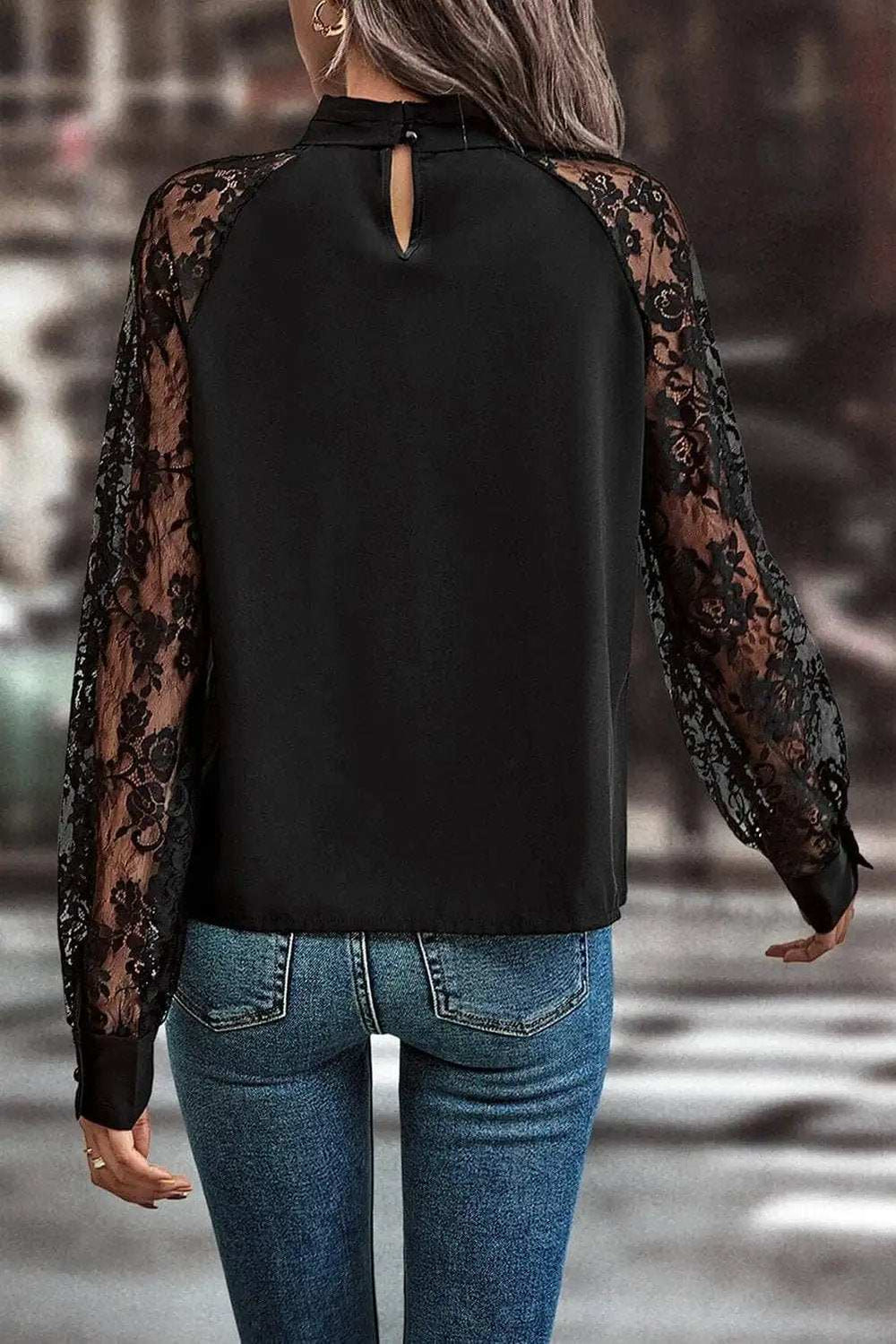 Cutout Lace Detail Long Sleeve Blouse - Trendsi - Flyclothing LLC