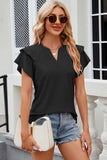 Eyelet Notched Flutter Sleeve T-Shirt - Trendsi - Flyclothing LLC