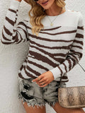 Zebra Print Round Neck Sweater - Trendsi - Flyclothing LLC