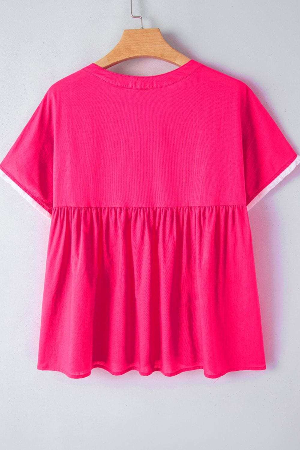 Geometric Embroidered Tassel Tie Neck Blouse - Trendsi - Flyclothing LLC