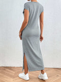 Tied Striped Round Neck Short Sleeve Tee Dress - Trendsi - Flyclothing LLC