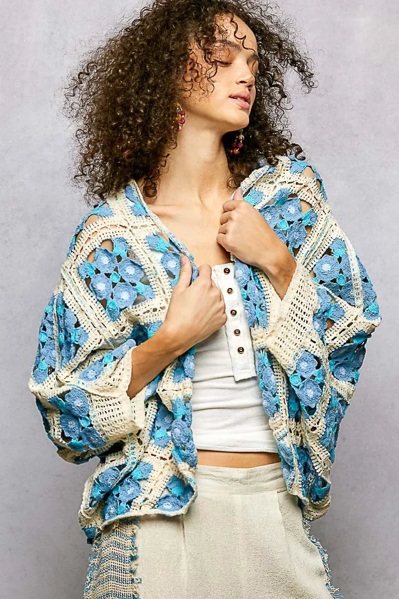 POL Open Front Floral Crochet Cardigan - Trendsi - Flyclothing LLC