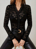 Ruffled V-Neck Long Sleeve Lace Top - Trendsi - Flyclothing LLC