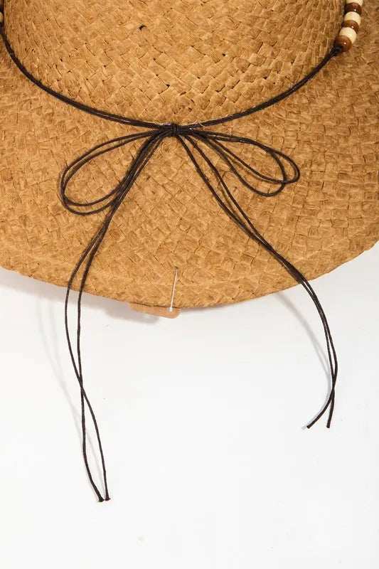 Fame Beaded Cowrie Shell Straw Weave Western Cowboy Hat - Trendsi - Flyclothing LLC