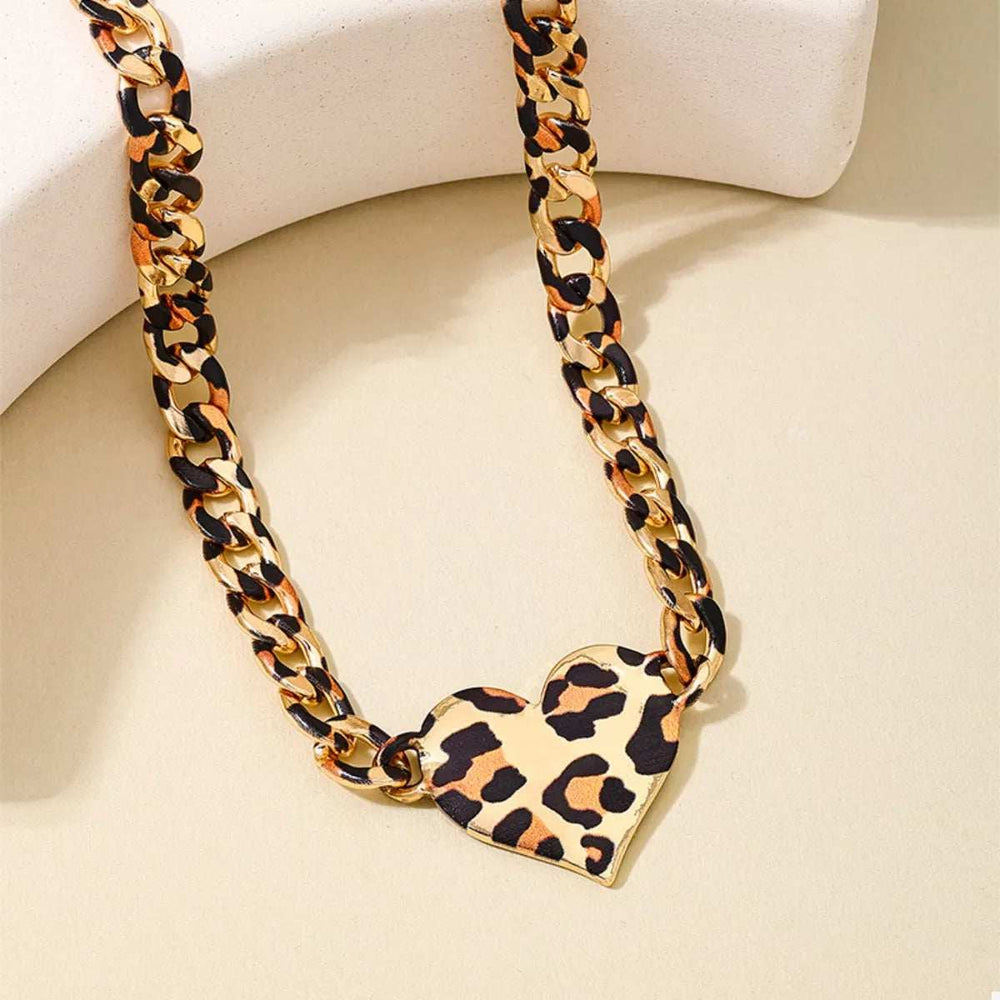Leopard Heart Chain Necklace - Trendsi - Flyclothing LLC