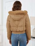 Pocketed Long Sleeve Cropped Hooded Winter Coat - Trendsi - Flyclothing LLC