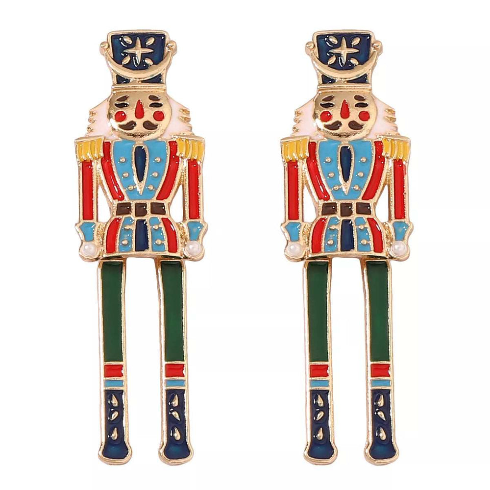 Christmas 18K Gold-Plated Nutcracker Soldier Earrings - Trendsi - Flyclothing LLC