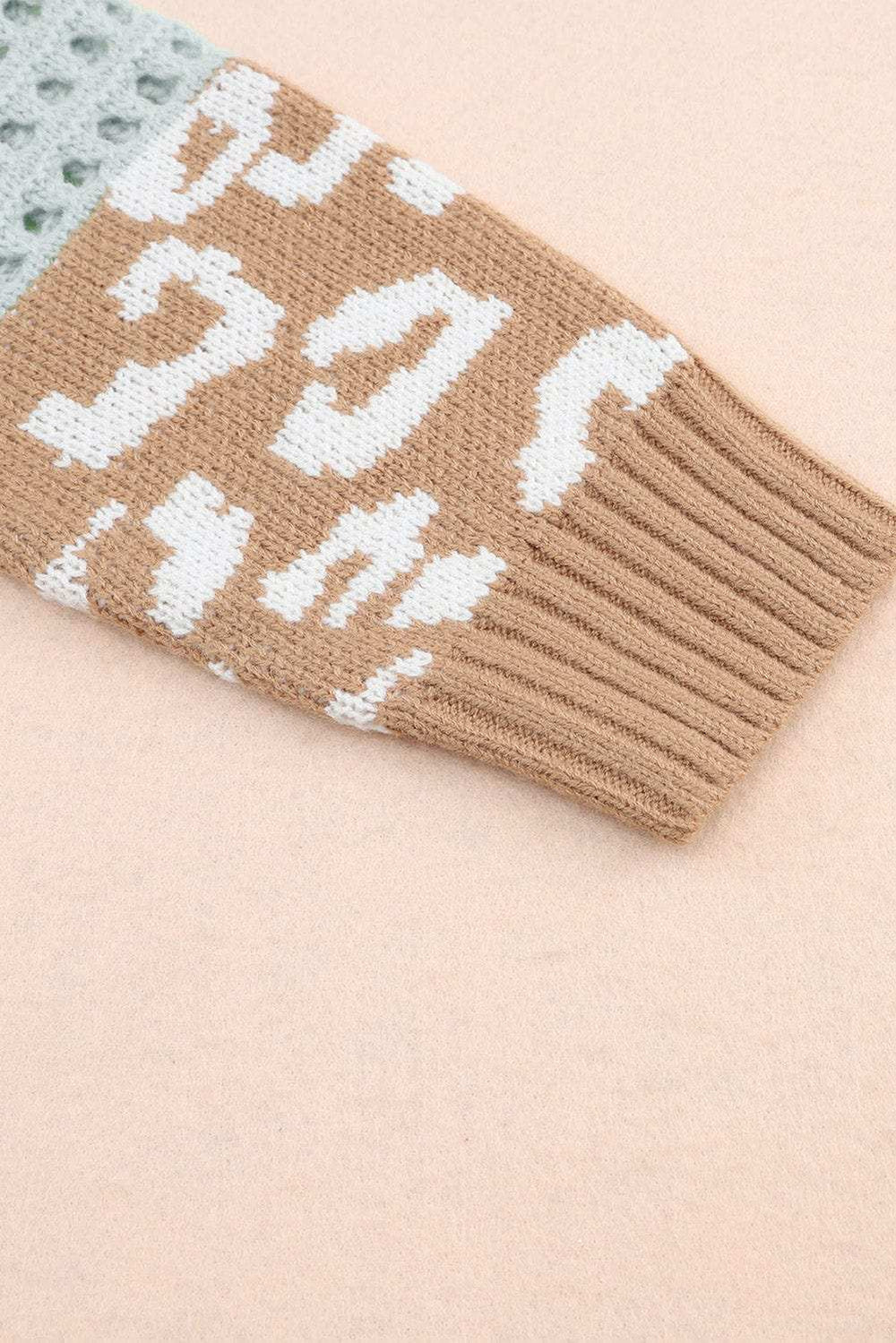 Leopard Striped Round Neck Crochet Knit Top - Trendsi - Flyclothing LLC