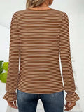 Striped Square Neck Flounce Sleeve Top - Trendsi - Flyclothing LLC