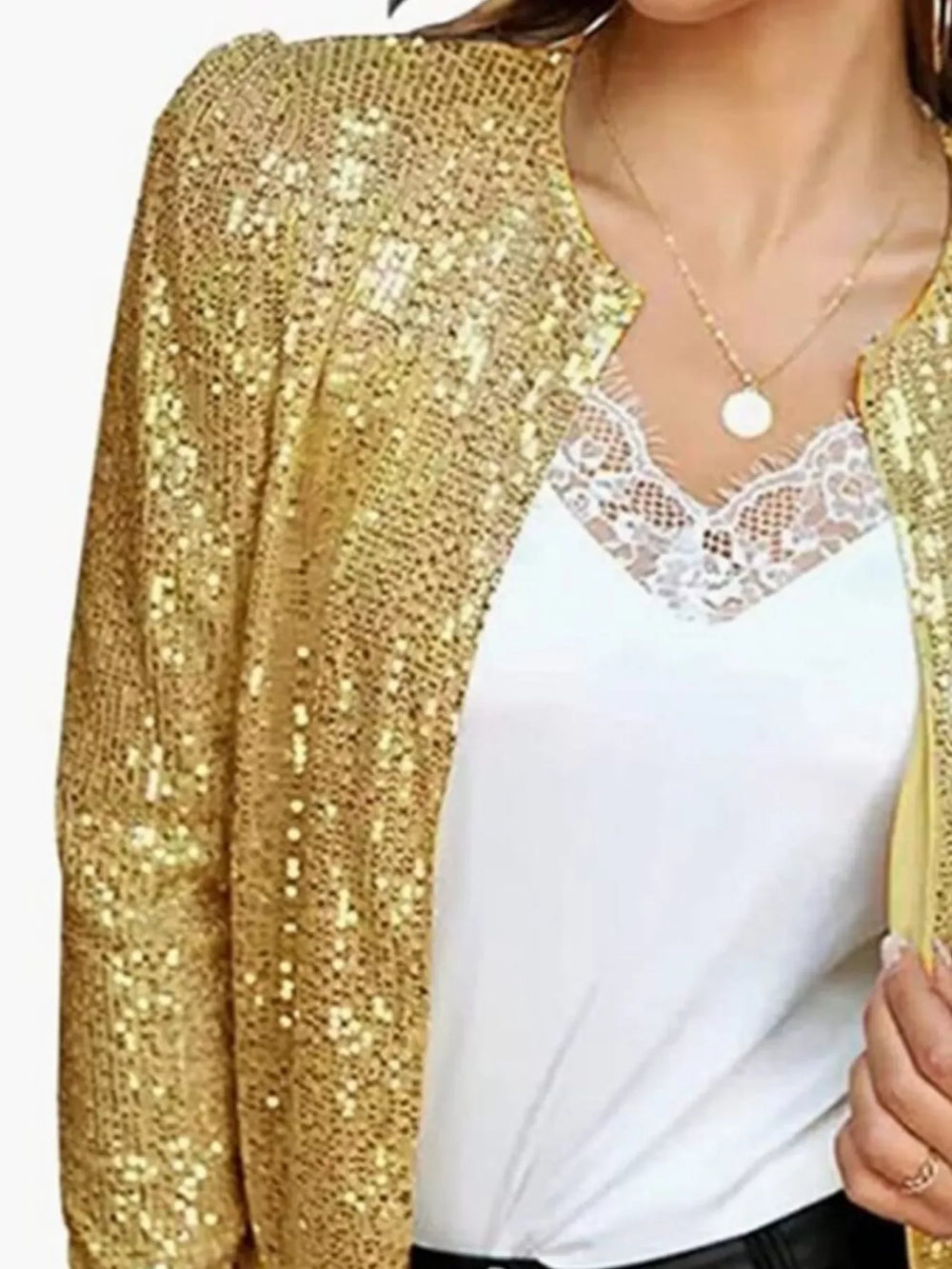 Full Size Sequin Long Sleeve Jacket Plus Size - Trendsi - Flyclothing LLC