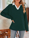 Striped Johnny Collar Long Sleeve T-Shirt - Trendsi - Flyclothing LLC