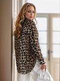 Leopard Collared Neck Long Sleeve Shirt - Trendsi - Flyclothing LLC