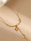 18K Gold-Plated Star Cross Pendant Necklace - Trendsi - Flyclothing LLC