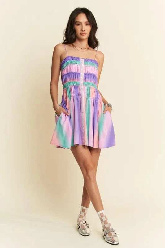 Davi & Dani Multi Color Ombre Printed Bodice Button Up Dress - Trendsi - Flyclothing LLC