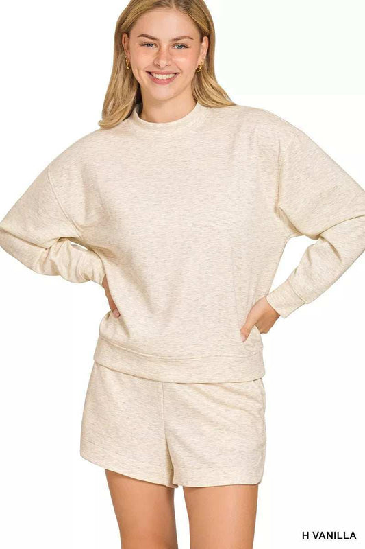 Zenana Scuba Long Sleeve Sweatshirt and Shorts Set - Trendsi - Flyclothing LLC