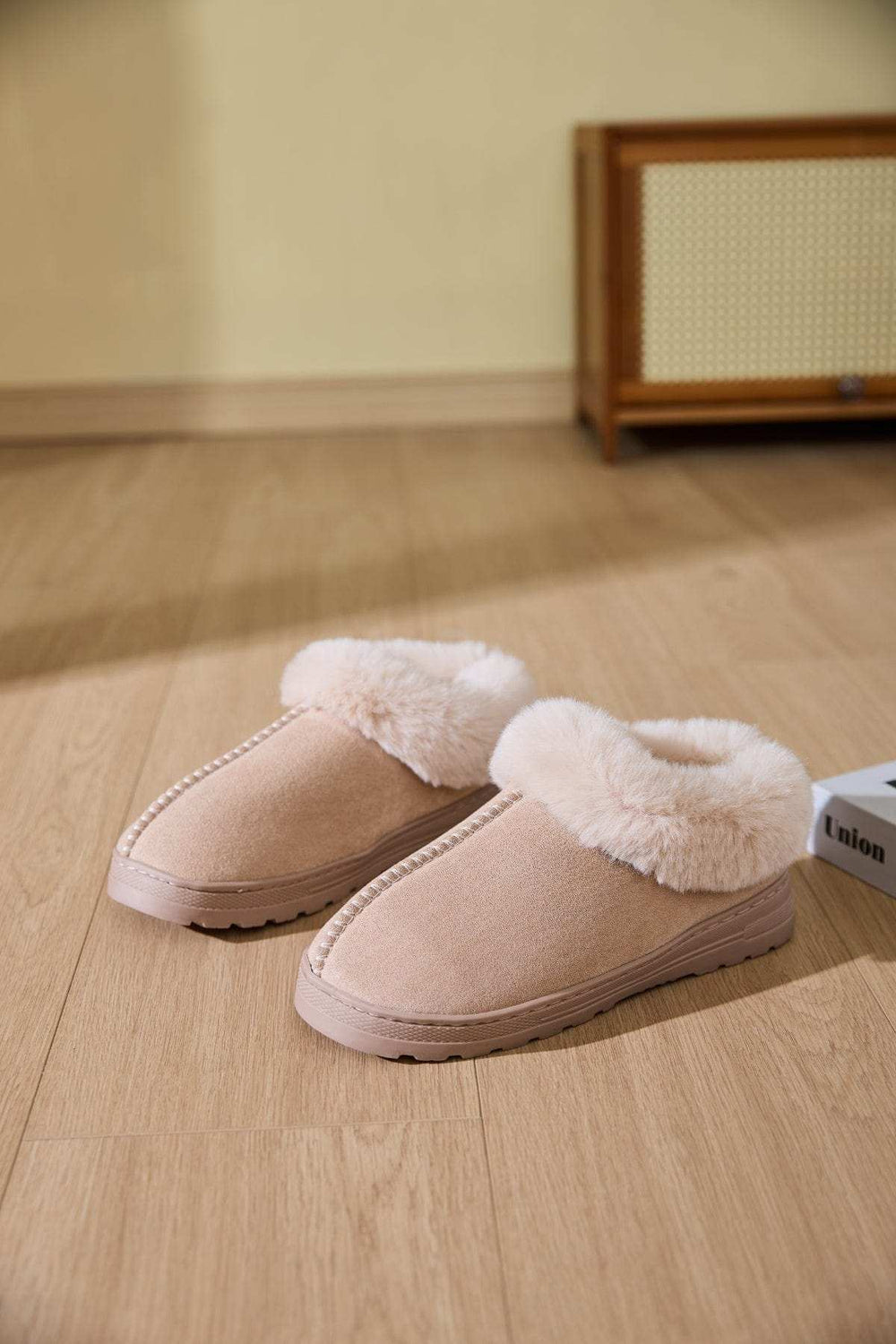 Faux Fur Round Toe Platform Slippers - Trendsi - Flyclothing LLC
