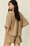 Double Take Texture Half Sleeve T-Shirt and Drawstring Shorts Set - Trendsi - Flyclothing LLC