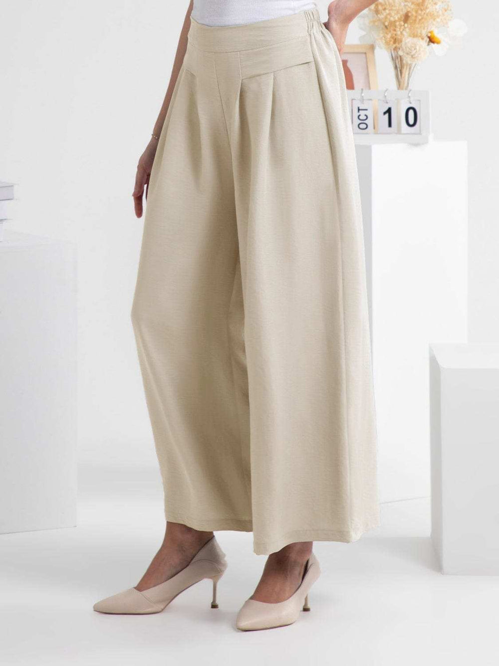 Wide Leg Elastic Waist Pants - Trendsi - Flyclothing LLC