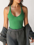 Ribbed V-Neck Halter Tank Top - Trendsi - Flyclothing LLC