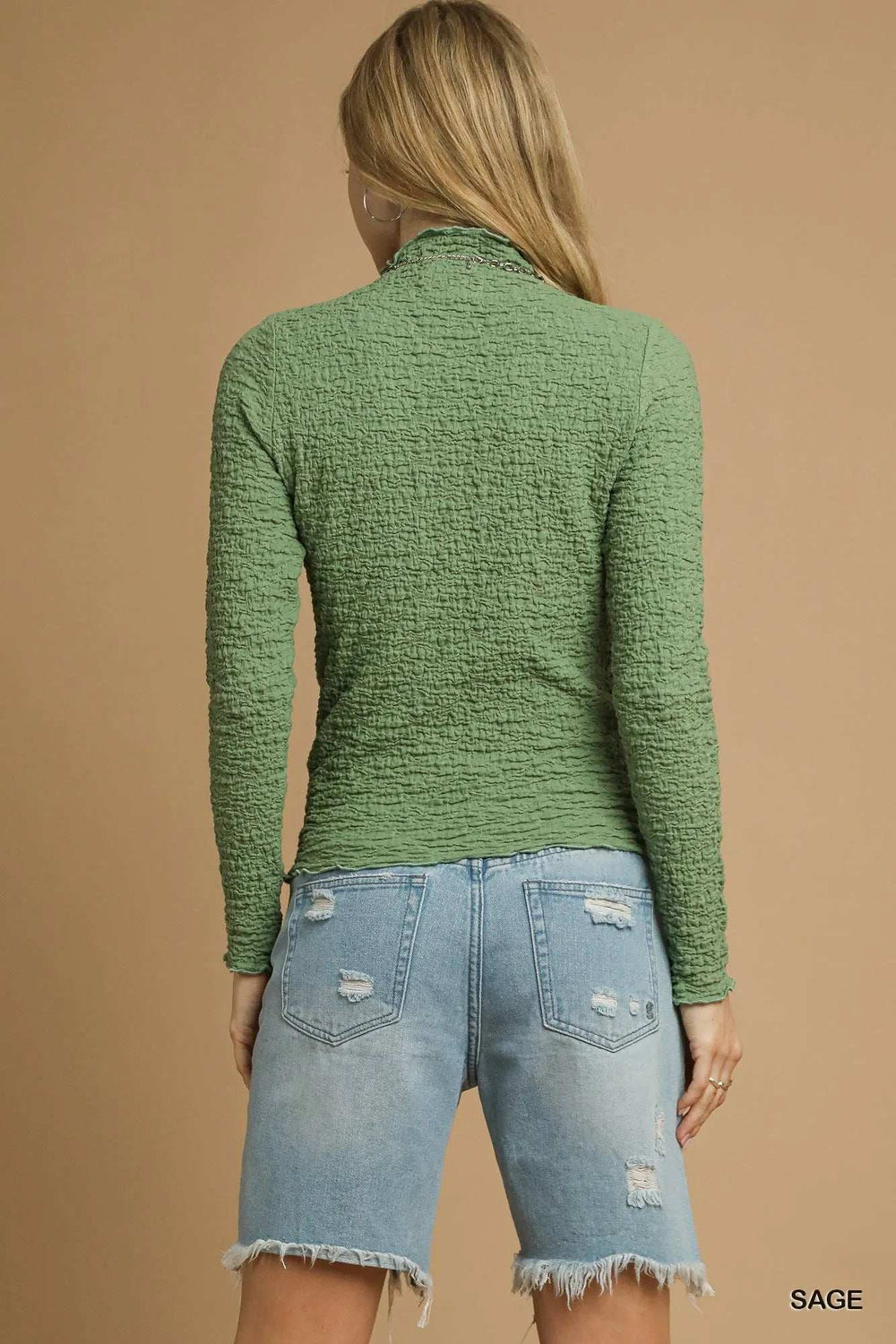 Umgee Textured Crinkle Knit Long Sleeve Top - Trendsi - Flyclothing LLC