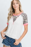 HeimishFull Size Leopard Round Neck Short Sleeve T-Shirt with Stitch Plus Size - Trendsi - Flyclothing LLC