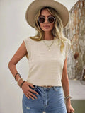 Textured Round Neck Casual Ribbed Top - Trendsi - Flyclothing LLC