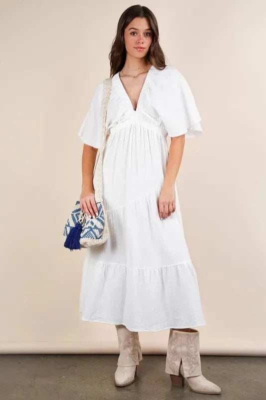 VERY J Mineral Washed Elastic Neck Detail Midi Dress - Trendsi - Flyclothing LLC