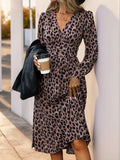 Perfee Leopard Surplice Long Sleeve Midi Dress - Trendsi - Flyclothing LLC