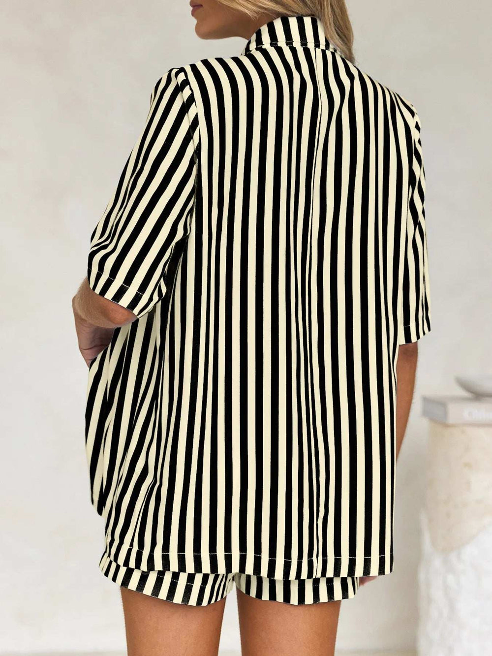 Striped Button Up Shirt and Shorts Set - Trendsi - Flyclothing LLC