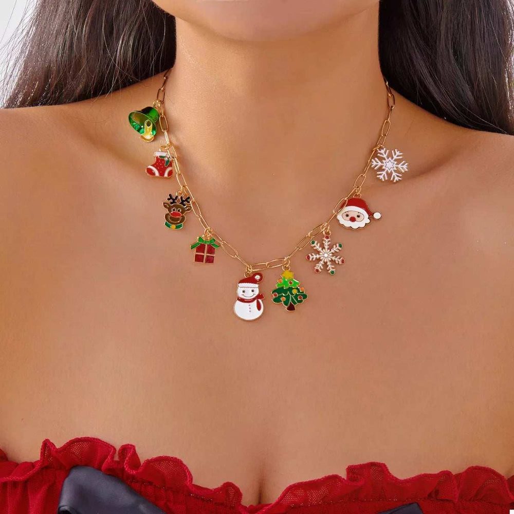 18K Gold-Plated Resin Christmas Theme Necklace - Trendsi - Flyclothing LLC
