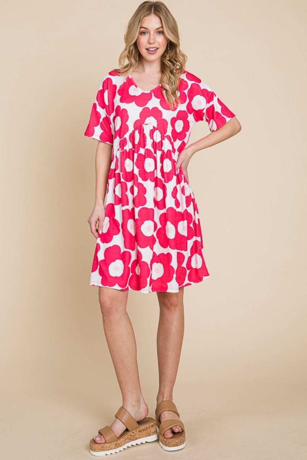 BOMBOM Flower Print Ruched Dress - Trendsi - Flyclothing LLC