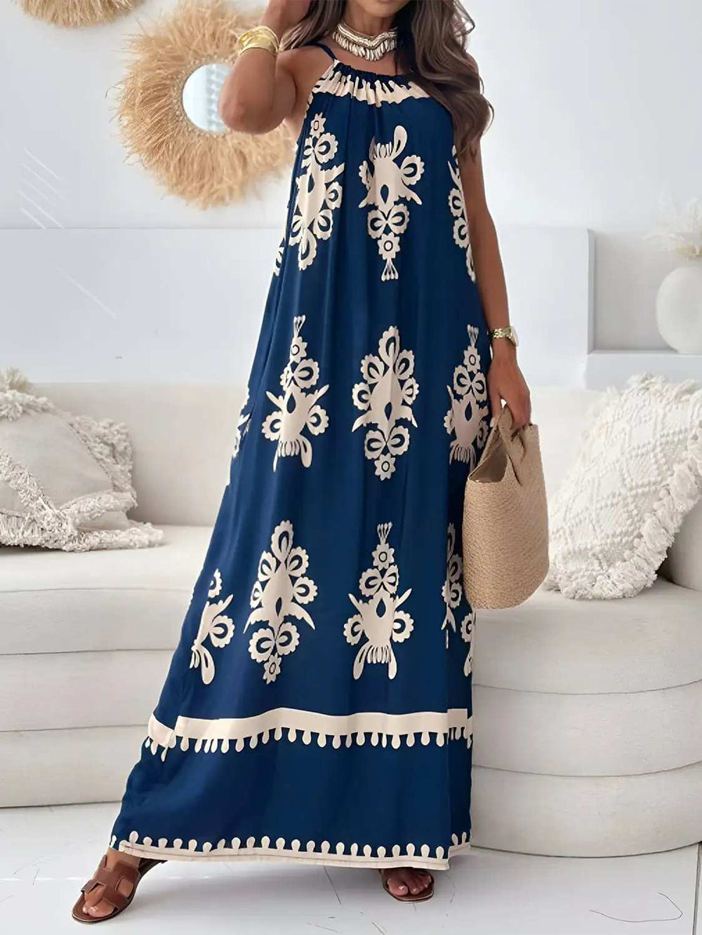 Printed Spaghetti Strap Sleeveless Maxi Dress - Trendsi - Flyclothing LLC