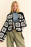 Davi & Dani Full Size Two Tone Flower Square Crochet Open Front Cardigan - Trendsi - Flyclothing LLC