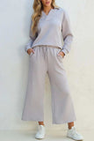 Textured Long Sleeve Top and Drawstring Pants Set - Trendsi - Flyclothing LLC