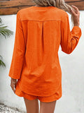 Notched Long Sleeve Top and Shorts Set - Trendsi - Flyclothing LLC