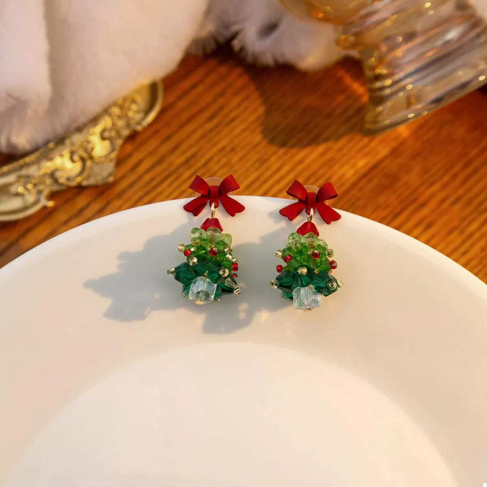 Christmas Tree Bowknot Dangle Earrings - Trendsi - Flyclothing LLC