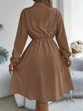 Collared Neck Long Sleeve Dress with Pockets - Trendsi - Flyclothing LLC