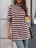 Striped Turtleneck Long Sleeve Knit Top - Trendsi - Flyclothing LLC