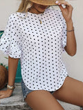 Slit Polka Dot Round Neck Half Sleeve Blouse - Trendsi - Flyclothing LLC