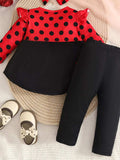 Children's Ladybug Print Ruffle Trim Top and Pants Set - Trendsi - Flyclothing LLC