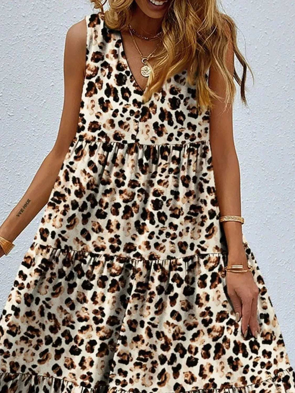Printed V-Neck Tiered Maxi Tank Dress - Trendsi - Flyclothing LLC
